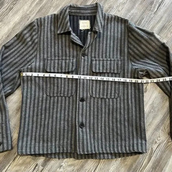 Billy Reid Wool Blend Overshirt Jacket Gray Stripe Size L Button Front Shacket - Picture 5 of 10